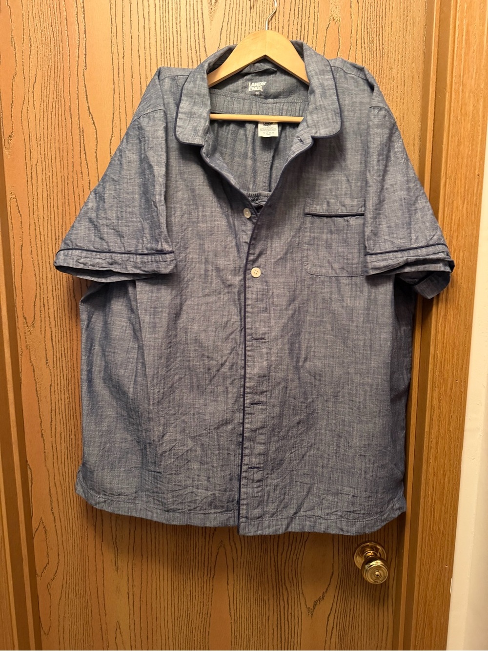 Lands' End Chambray Button-Up pajamas set Denim Blue